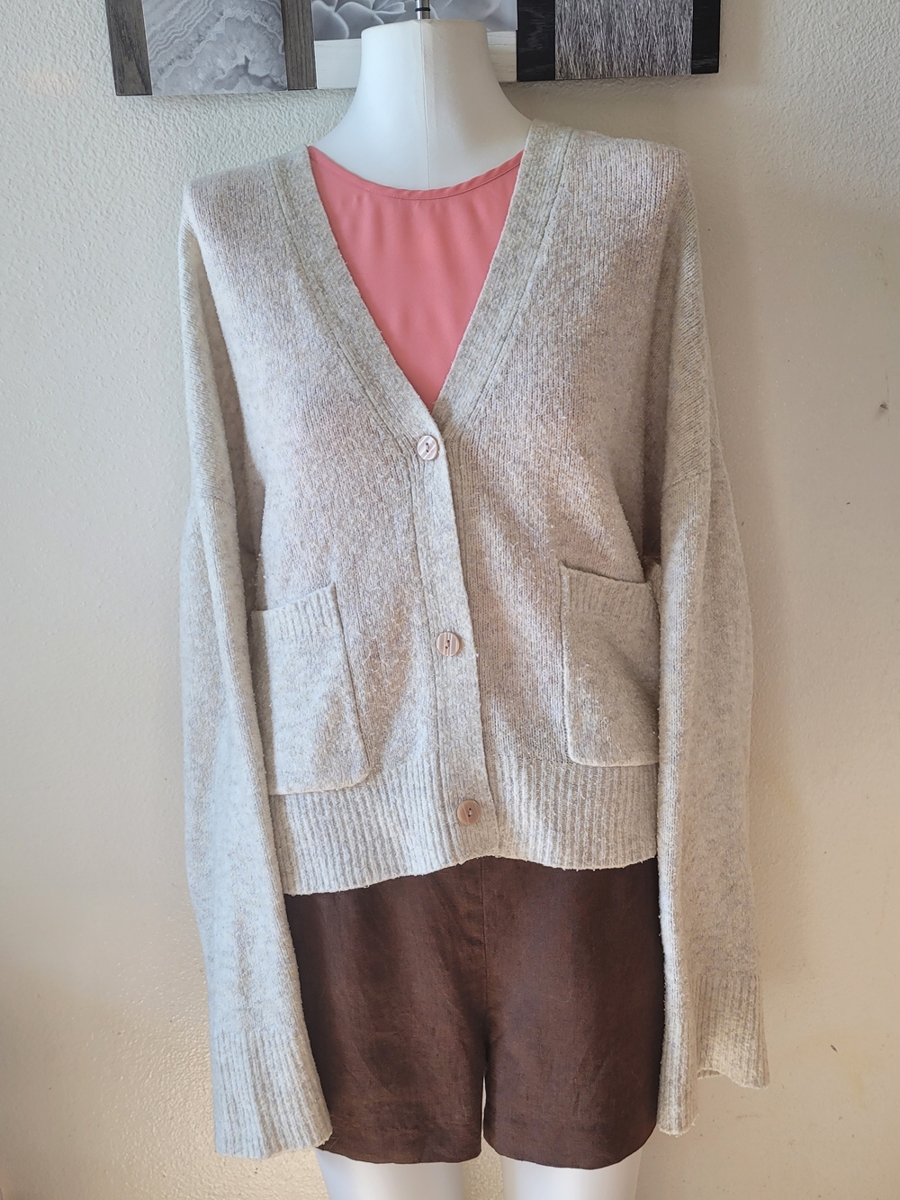 Abercrombie & Fitch Cream V-Neck Wide Sleeve Cardigan Size Large